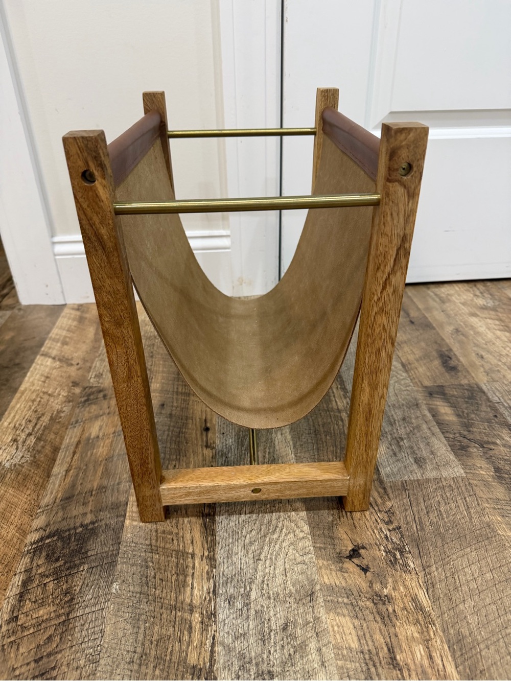 Threshold Wood and Brass Sling Magazine Holder - Brown